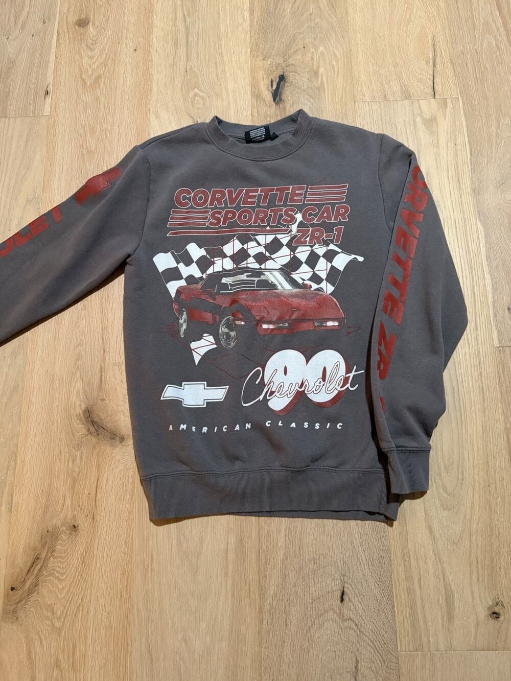 Crew Neck 1990 Chevrolet Corvette ZR-1 Sweatshirt Sports Car Gray S Sleeve Hits